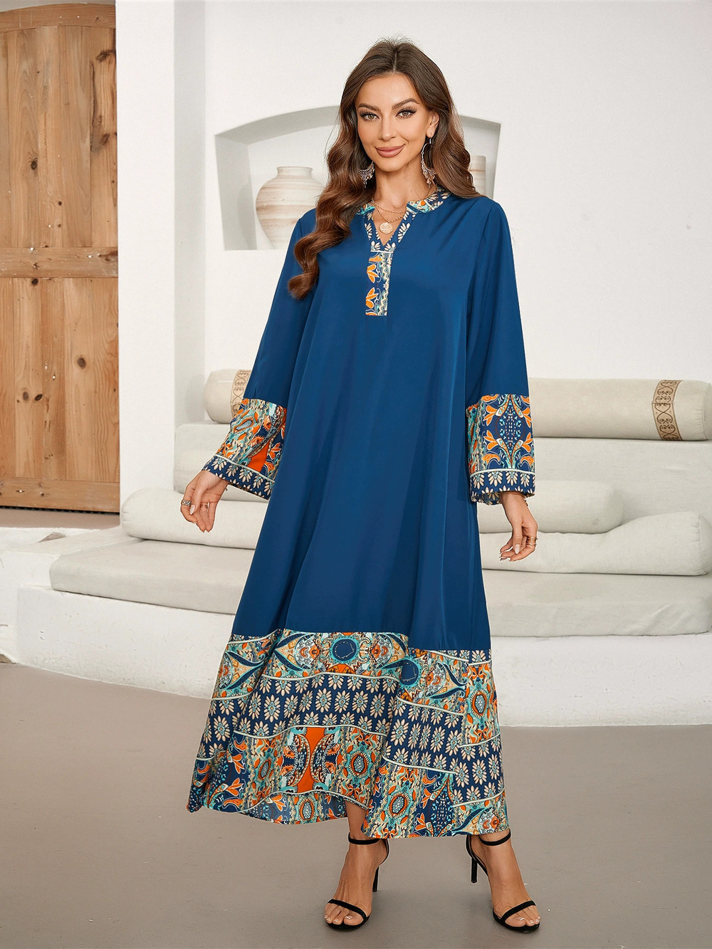 ZARA Patchwork Print Mid Sleeve Long Dress Coverup